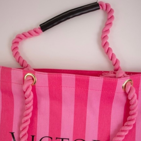 NEW, Victoria's Secret Pink Striped Canvas Weekender Tote. - Picture 2 of 10